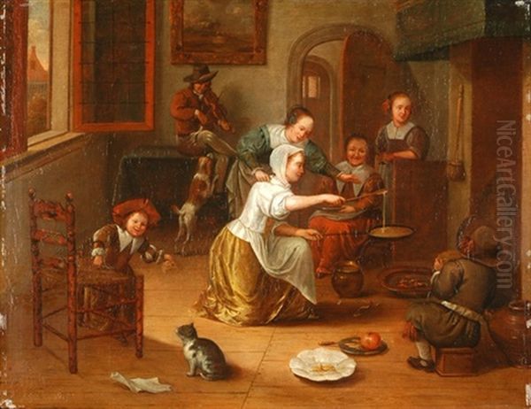 Kinderen Aan Het Pannekokenbakken Oil Painting by Richard Brakenburg