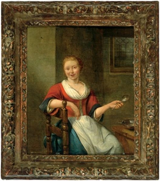 Eine Junge Frau Beim Mahl Oil Painting by Richard Brakenburg