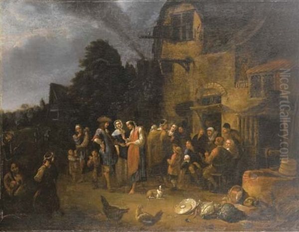 La Buona Ventura In Un Esterno Di Taverna Con Contadini E Animali Oil Painting by Richard Brakenburg