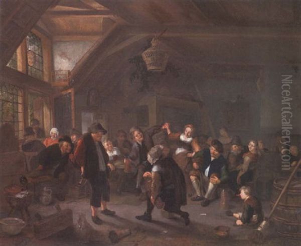 Villagers Merrymaking In A Tavern Oil Painting by Richard Brakenburg