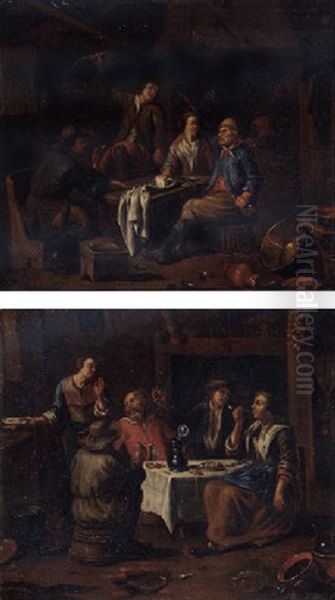 Peasants Smoking And Drinking In An Interior Oil Painting by Richard Brakenburg