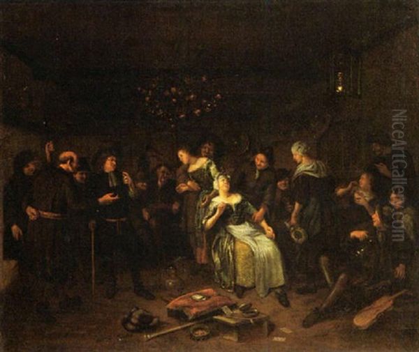 A Tavern Interior With Figures Making Merry Oil Painting by Richard Brakenburg