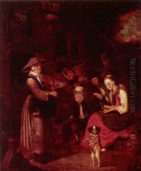 Peasants Merrymaking Outside An Inn Oil Painting by Richard Brakenburg