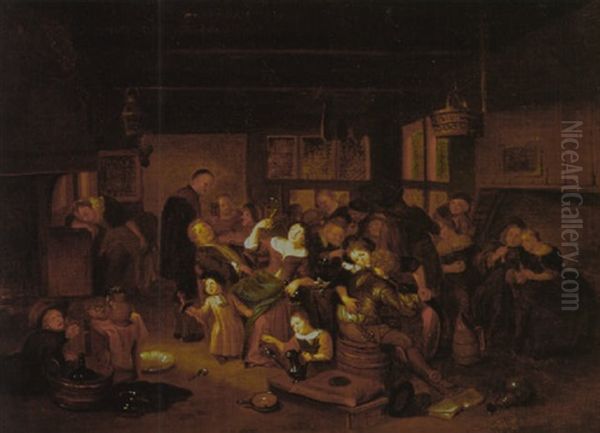 Revelers In A Tavern Oil Painting by Richard Brakenburg