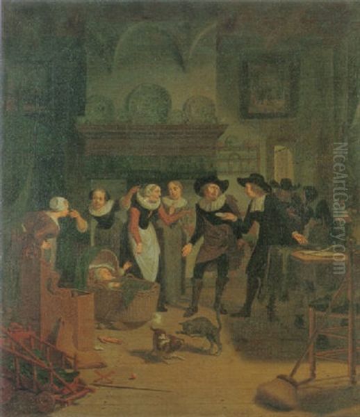 An Interior With A Gentleman In Dispute With A Notary Oil Painting by Richard Brakenburg