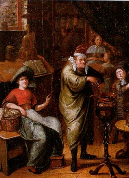 The Interior Of An Apothecary With A Pharmacist Mixing A Remedy Oil Painting by Richard Brakenburg