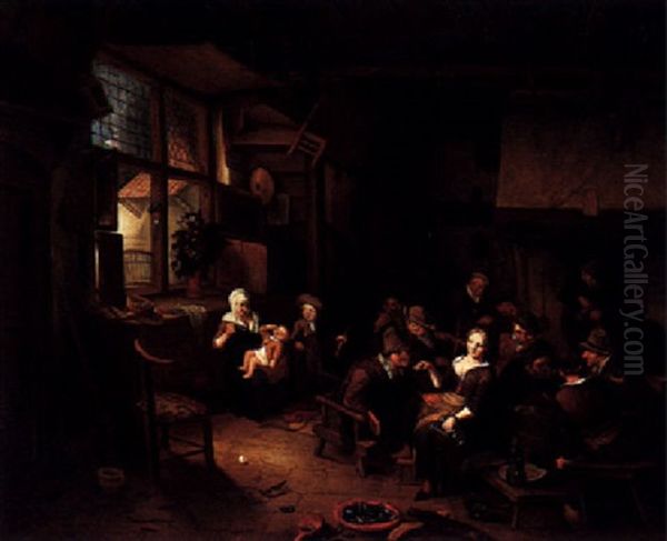 A Tavern Interior With Figures Drinking Oil Painting by Richard Brakenburg