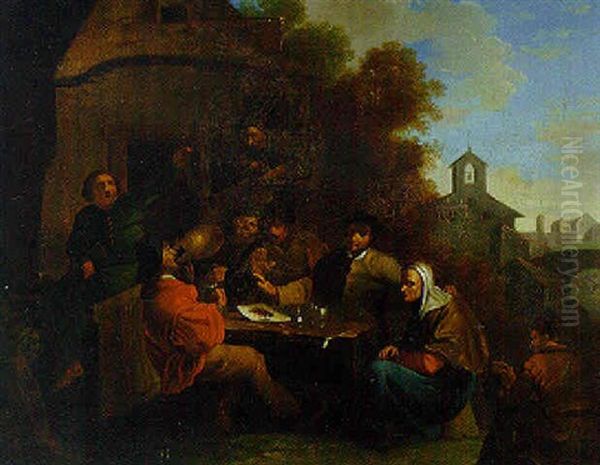 Peasants Seated At A Table Before An Inn Oil Painting by Richard Brakenburg