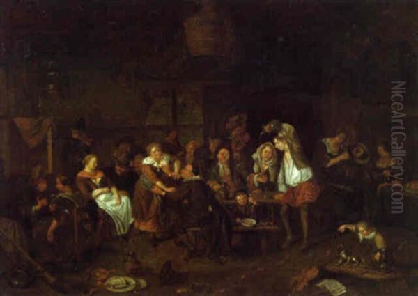 Peasants Merrymaking In An Interior Oil Painting by Richard Brakenburg