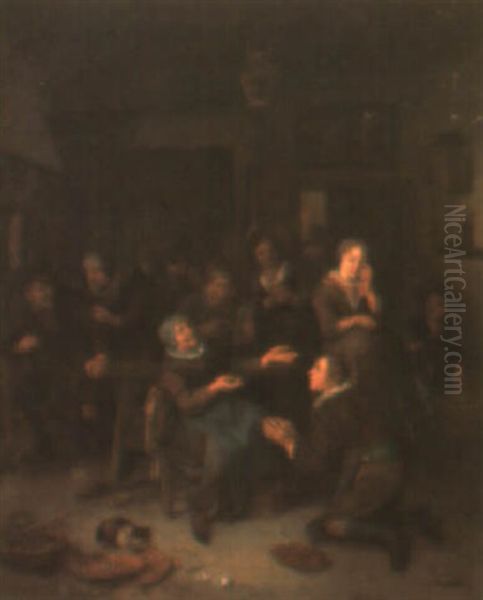 Figures In An Interior Oil Painting by Richard Brakenburg