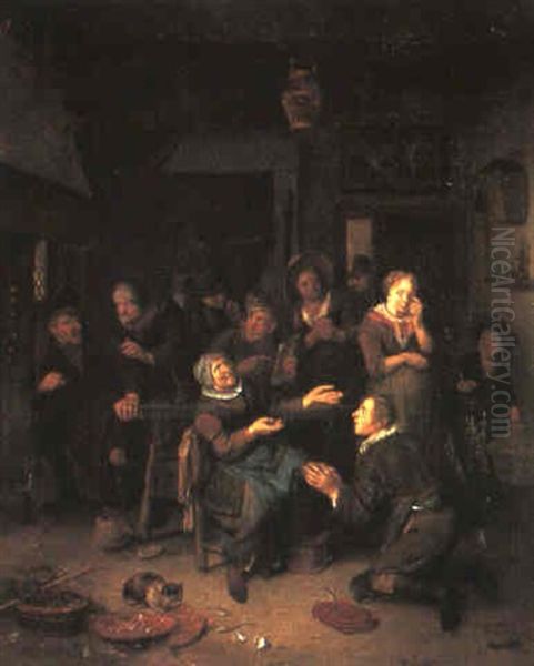 Figures In An Interior Oil Painting by Richard Brakenburg