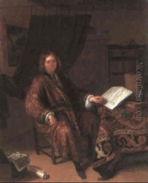 Portrait Of A Connoisseur In His Library Oil Painting by Richard Brakenburg