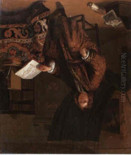 Portrait Of A Scholar Seated In His Study Oil Painting by Richard Brakenburg