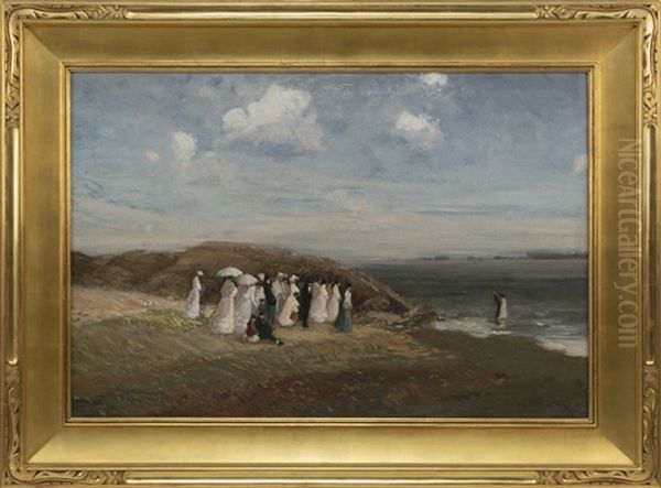 A Beach Party Oil Painting by Clarence E. Braley