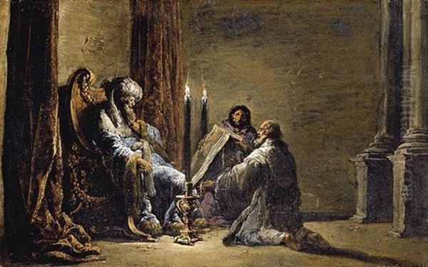 The Scribe Shaphan Reading The Book Of Law To King Josiah Oil Painting by Leonard Bramer