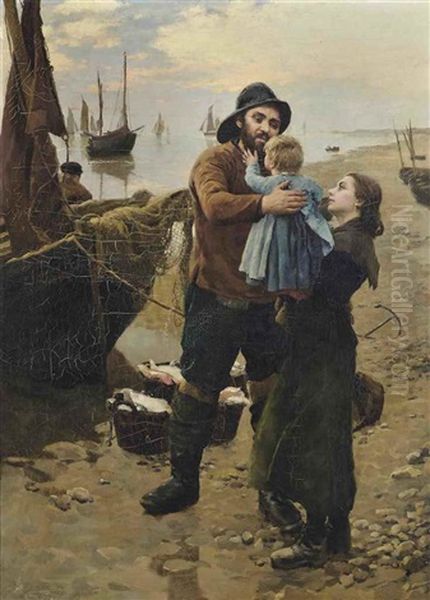 Daddy's Welcome Oil Painting by Frank Bramley