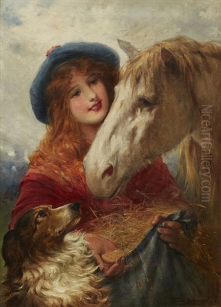 Flicka Med Hast Och Hund Oil Painting by Frank Bramley