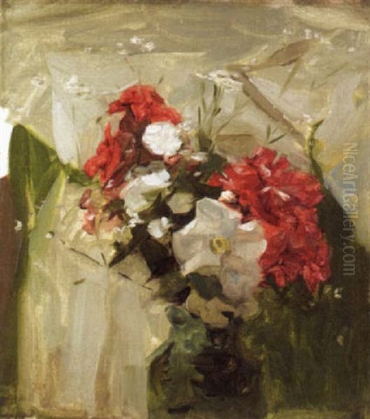 Red And White Flowers Oil Painting by Frank Bramley