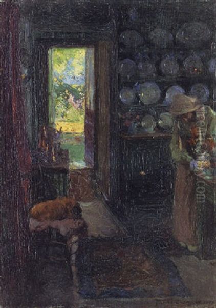 A Lakeland Kitchen Oil Painting by Frank Bramley