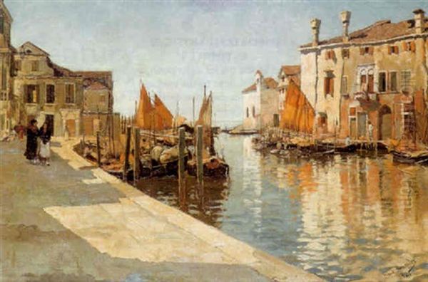 Venetian Canal Oil Painting by Frank Bramley