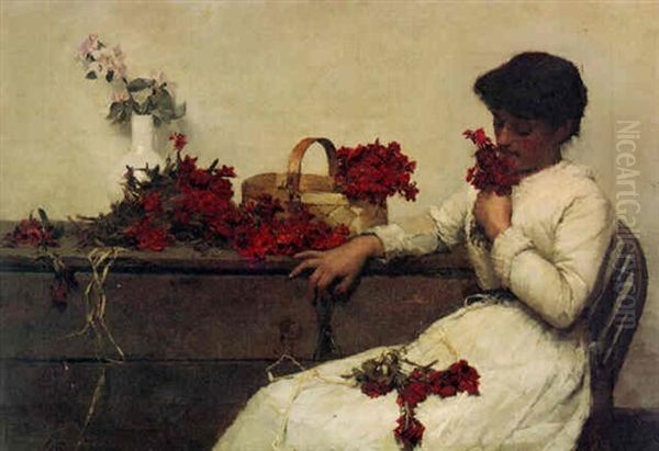 Girl Arranging Flowers Oil Painting by Frank Bramley