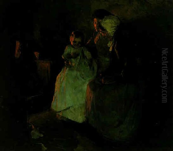 By The Light Of The Fire Oil Painting by Frank Bramley