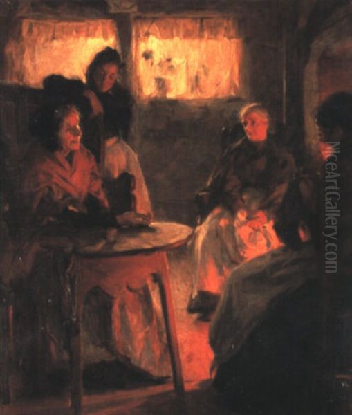 Fireside Gossip Oil Painting by Frank Bramley