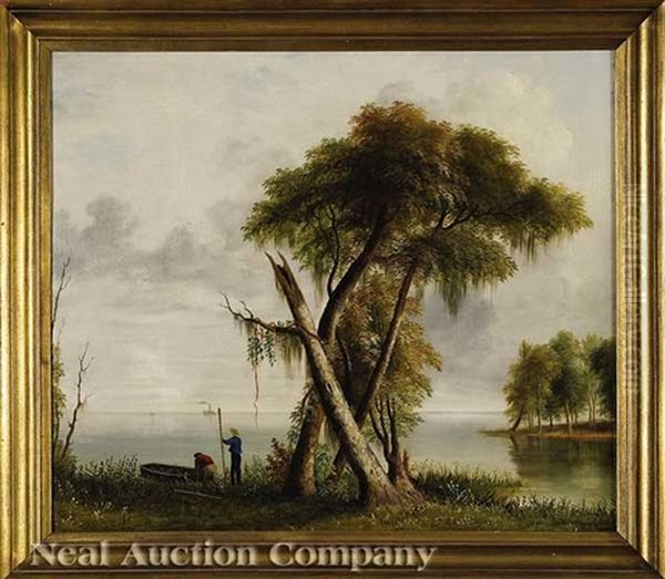 Mississippi Panorama: Boaters Along The Shore Oil Painting by Robert Brammer