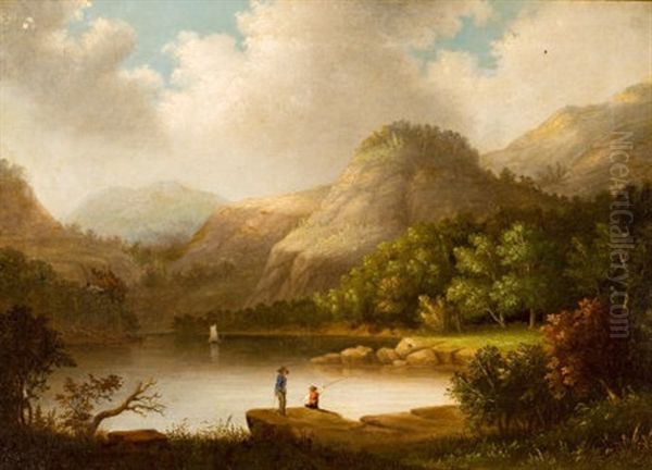 Fishing In Kentucky Near Louisville Oil Painting by Robert Brammer