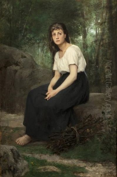 Femme Reveuse A La Lisiere De La Foret Oil Painting by Alfred Henri Bramtot