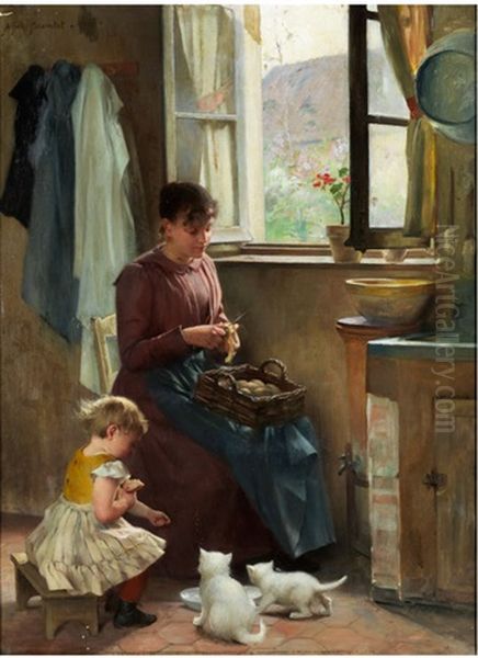 Hausliches Gluck Oil Painting by Alfred Henri Bramtot