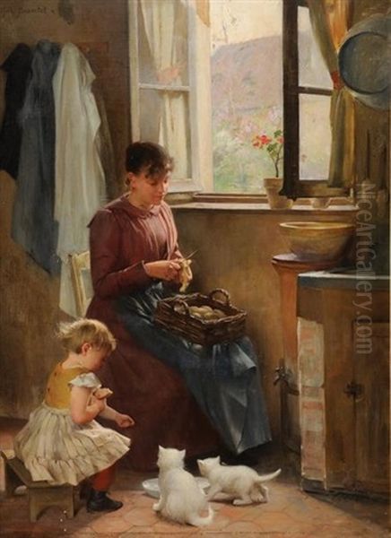 La Preparation Du Repas Oil Painting by Alfred Henri Bramtot