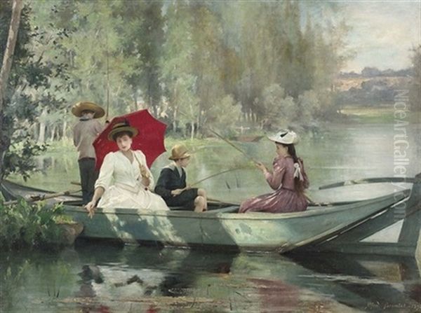 Sommerlicher Angelausflug Auf Dem See Oil Painting by Alfred Henri Bramtot