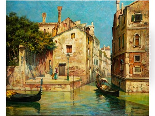 Blick In Einen Venezianischen Kanal Mit Gondel Oil Painting by Carlo Brancaccio