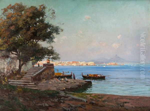 Fishermen In The Bay Of Naples Oil Painting by Carlo Brancaccio