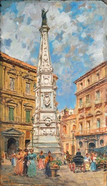 Piazza S. Domenico Maggiore Oil Painting by Carlo Brancaccio