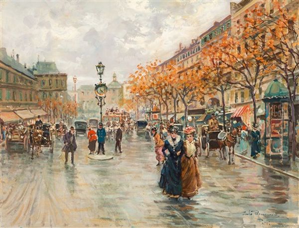 Herbstlicher Boulevard In Paris Oil Painting by Carlo Brancaccio