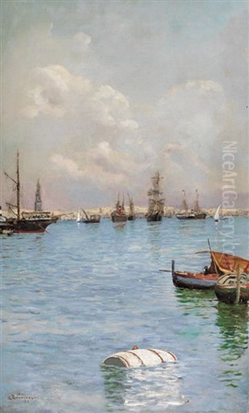 Marina Con Barche E Velieri Oil Painting by Carlo Brancaccio