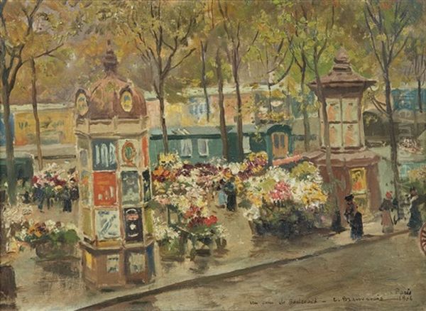 Les Boulevards A Paris Oil Painting by Carlo Brancaccio