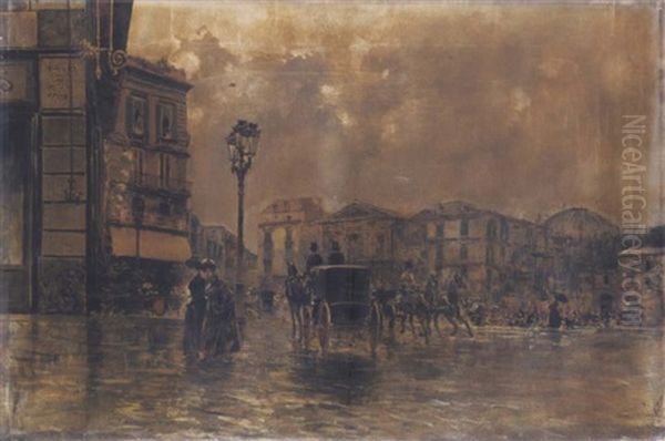 Impressioni Di Pioggia In Piazza Trieste E Trento Oil Painting by Carlo Brancaccio