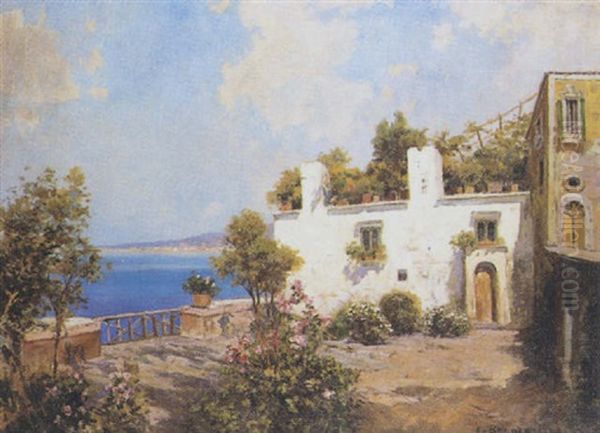 Terrasse Surplombant La Baie De Naples Oil Painting by Carlo Brancaccio