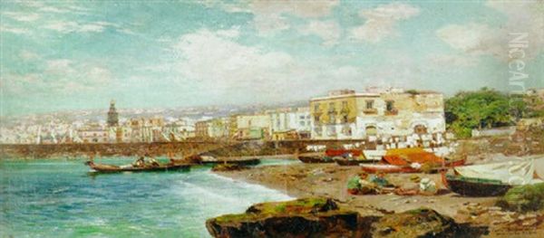 Along The Coast, Naples Oil Painting by Carlo Brancaccio