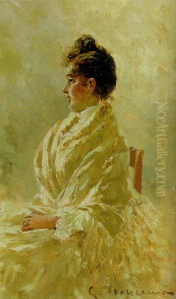 Ragazza Napolitana In Bianco Oil Painting by Carlo Brancaccio