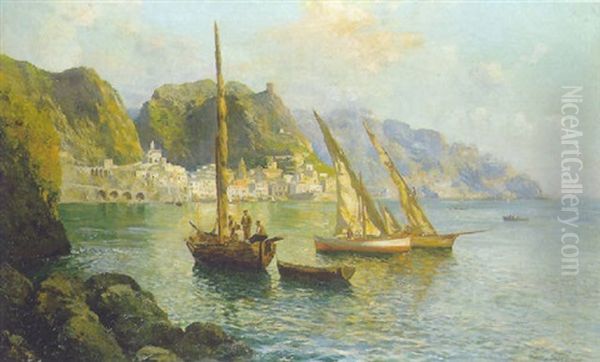 Pescatori Ad Amalfi Oil Painting by Carlo Brancaccio