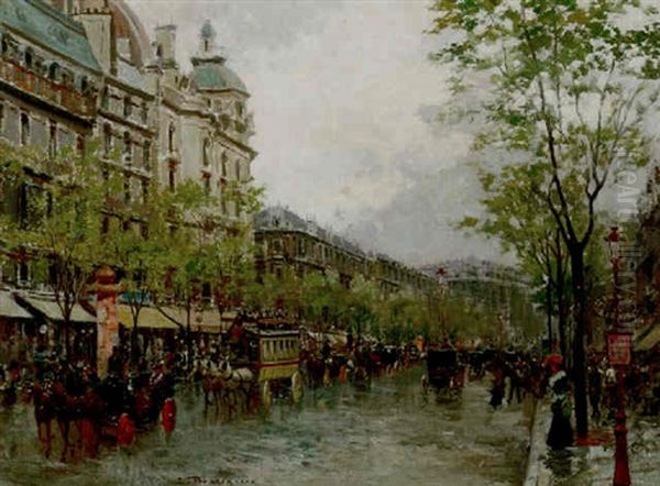 A Busy Paris Boulevard Oil Painting by Carlo Brancaccio