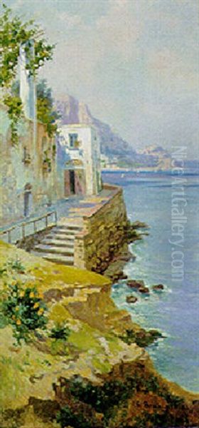 Scorcio Della Costiera Amalfitana Oil Painting by Carlo Brancaccio