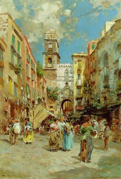 Mercato A S. Eligio, Naples Oil Painting by Carlo Brancaccio