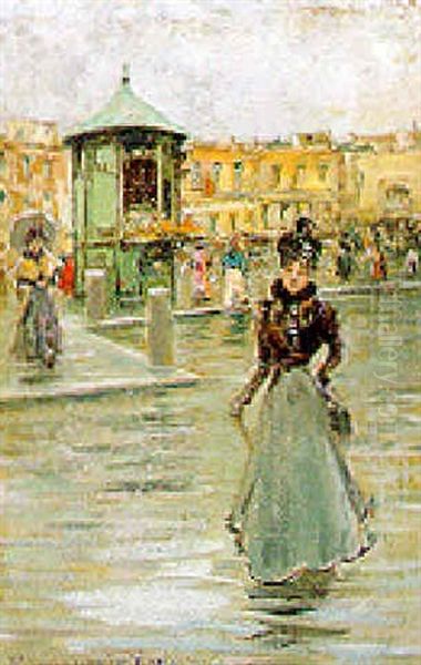 Napoli, Signora A Piazza Dante Oil Painting by Carlo Brancaccio