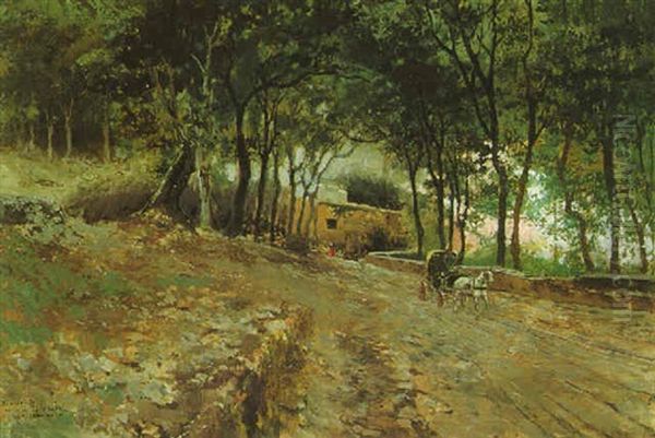 A Carriage In The Woods Oil Painting by Carlo Brancaccio