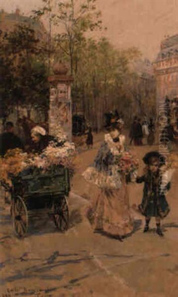 The Flower Cart Oil Painting by Carlo Brancaccio